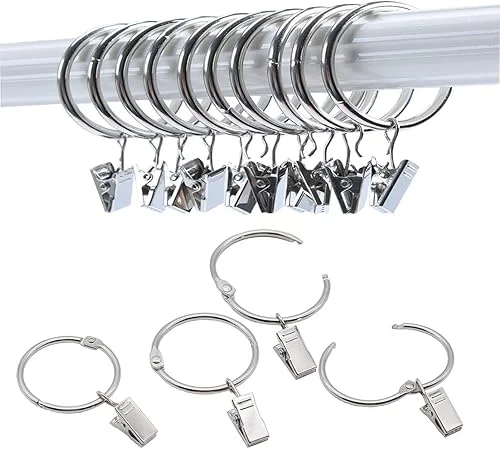 40 Pack Openable Curtain Rings with Clips Metal Hangers Ring, Drapery Clips Hooks, Decorative Curtain Rod Clips Hangers 1.5 Inch Interior Diameter Eyelets(Silver,1.5′)