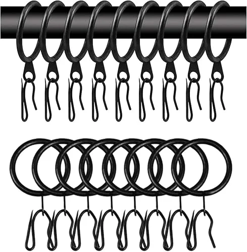 40 Pcs Metal Curtain Drapery Rings & Hooks, 30 mm Internal Diameter, Black