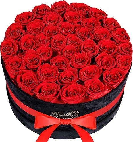 40 Pieces Preserved Roses in Suede Box, Flowers for Mothers Day, Preserved Flowers Gift for Women, Red