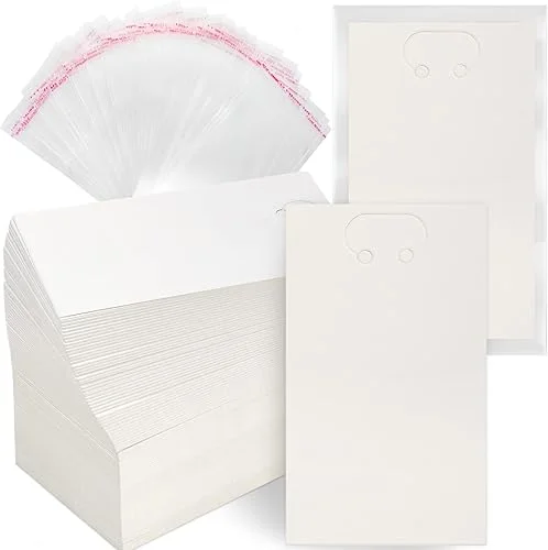 400 Pcs White Keychain Display Cards Keychain Packaging with Clear Self Sealing Bags 2.8 x 4.7 Inches Display Keyring Cardstock Holder Self Wrapper Bag 3.2 x 6.3 Inches Bags