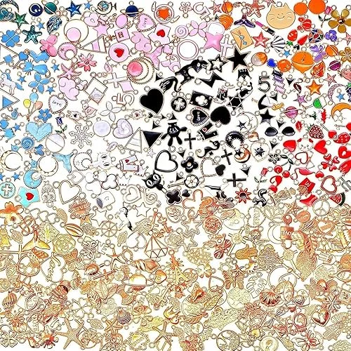400Pcs Charms for Jewelry Making, Assorted Enamel Bracelet Bangle Charms, Mixed Bulk Metal Necklace Earring Charm for Jewelry Making