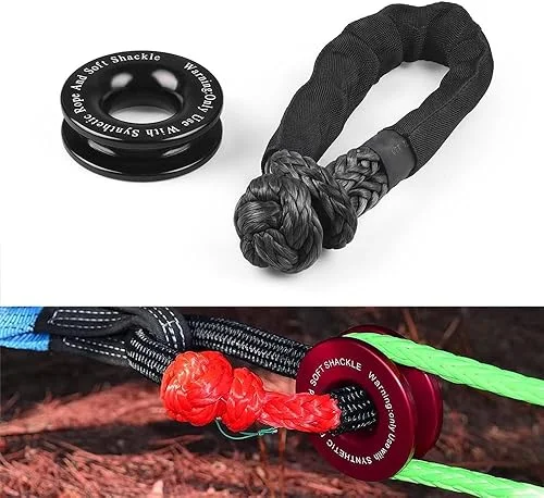 41000lbs Winch Rope Synthetic Soft Shackle+Recovery Ring Set Rugged Shackles with Protective Sleeve for Truck Vehicle Recovery