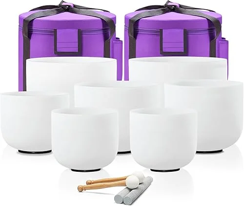 432HZ 7-12 Inch Set Of 7 Pcs Frosted Quartz Crystal Singing Bowls With 2 Pcs Carrying Case bag Sound Healing