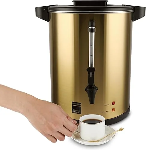 45-Cup Coffee Urn, Fast Brewing, Hot Beverage Dispenser, Commercial Double Wall Stainless Steel, Electric Percolator, Large Coffee Maker, Water Urn for Party, Home, Office, Gold Color