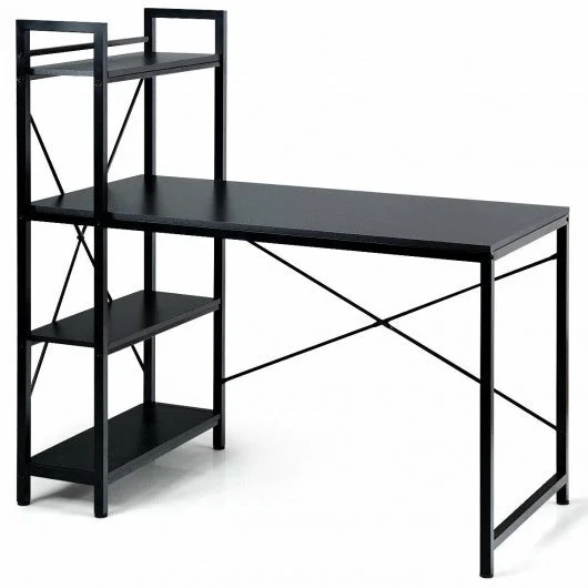 47.5″ Writing Study Computer Desk with 4-Tier Shelves-Black