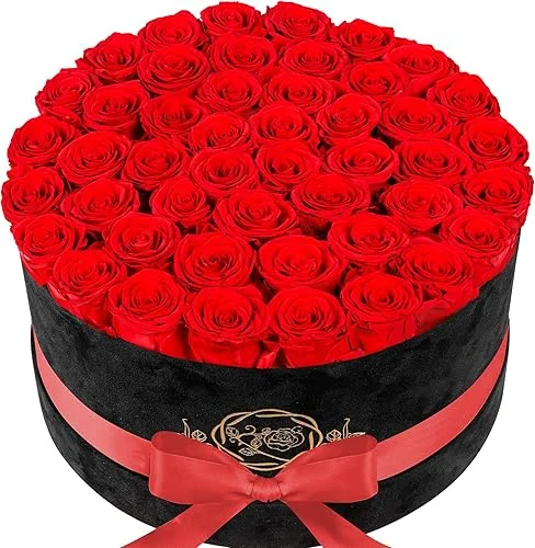 47 Roses in a Luxury Suede Box, Preserved Flowers for Women, Mothers Day Flowers for Mom, Red