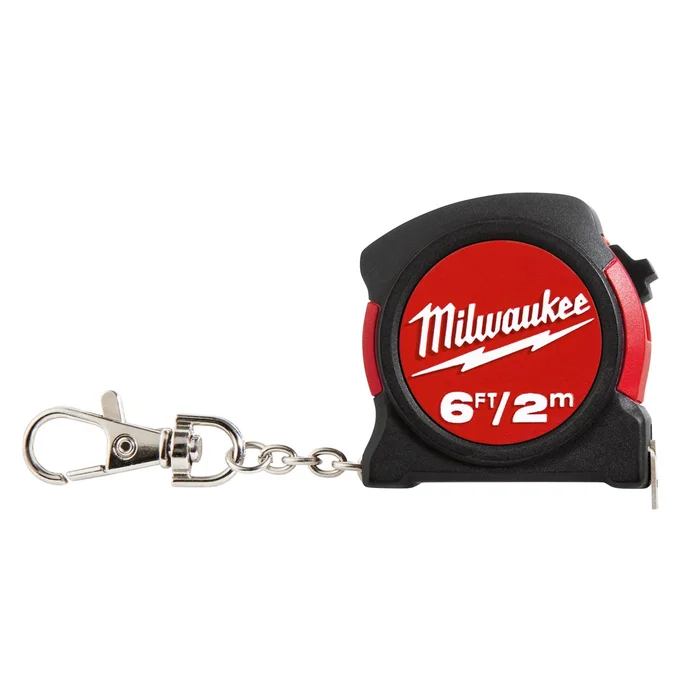 48-22-1706 Keychain Tape Measure, 6 Ft L Blade, 13 Mm W Blade, Steel Blade, Abs Case, Black/red Case