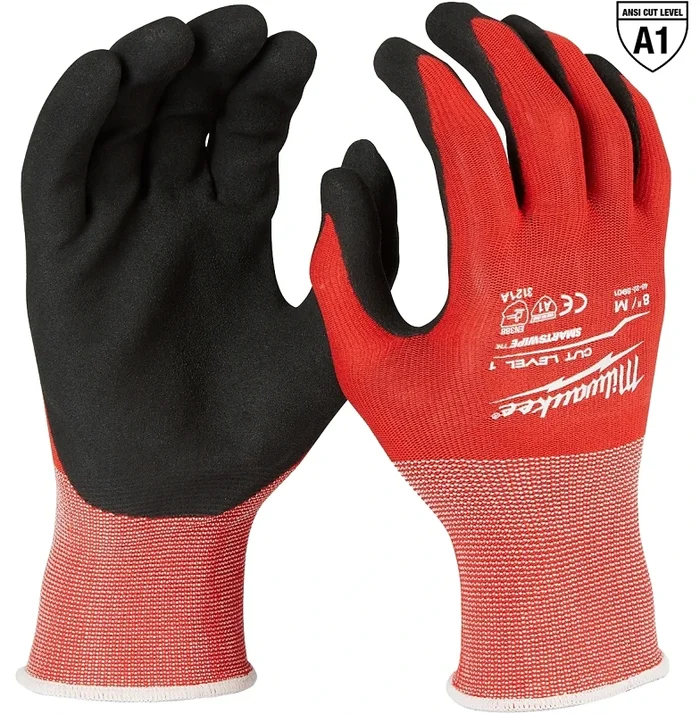 48-22-8901 Work Gloves, Unisex, M, 7.2 To 7.5 In L, Nitrile, Red