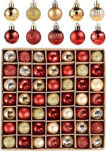 49 Pieces Mini Christmas Ball Ornament 3cm/1.18′ Christmas Tree Ornaments Decorations Small Christmas Shatterproof Ball with Hanging Loop for Holiday Party Wreath Xmas Tree Decor(Red Gold)
