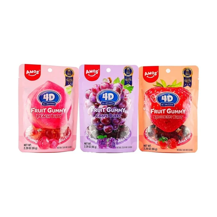 4D Fruity Burst Jelly Gummy Candy , Mix Flavor , 3Bags , 6.87 oz