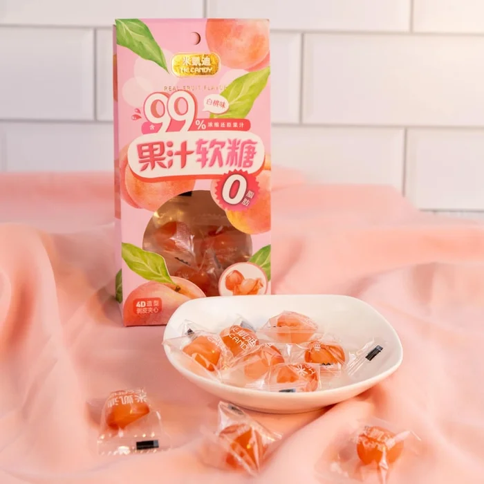 4D Peeled White Peach Juice Jelly Gummy Candy 2.65oz 【0 Fat】