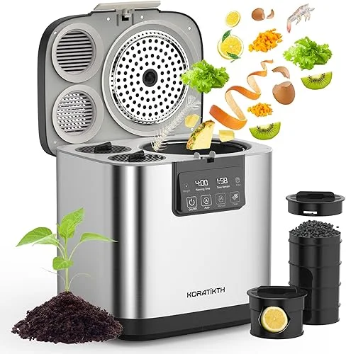 4L Electric Composter for Kitchen: Indoor Smart Quick Composting Machine with LED Timer Display, Odorless/Low-Noise Auto Garbage Disposal Home Countertop Compost Bin,Turn Waste into Natural Fertilizer