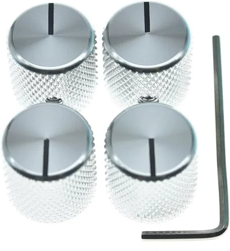 4pcs Aluminium Guitar/Bass Knobs Volume/Tone Control Knob 1/4′ Metal Universal Potentiometer Pot Knobs with Set Screw and Indicator for Tele/Telecaster/P Bass Silver