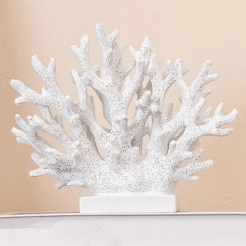 5.8′ H White Coral Decor, Resin Coral Statue, Nautical Decorations for Home, Bedroom, Bathroom, Living Room, Beach/Coastal/Ocean Themed Cabinet Shelf Tabletop Decor