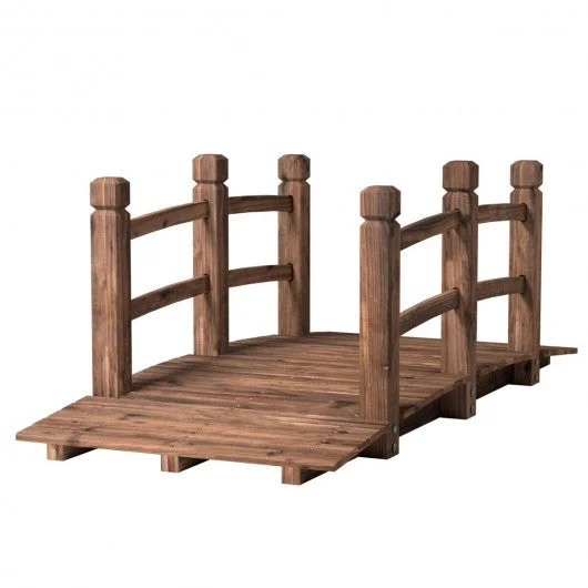 5′ Wooden Garden Bridge Arc Stained Finish Footbridge Decorative
