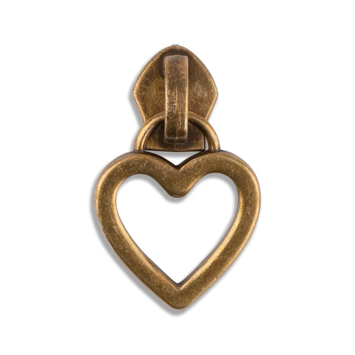 #5 Metallic Nylon Heart Zipper Pulls – 10/Pack – Antique Brass