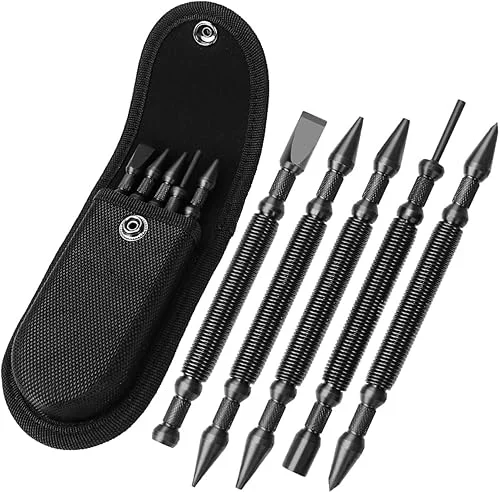 5-Piece Nail Setter Dual Head Nail Set & Dual Head Center Punch & Hinge Pin Remover Punch Set, Spring Loaded Center Hole Punch, Nail Setter Features 1/8-in, 3/32-in, 3/16-in, 1/16-in, 1/32-in