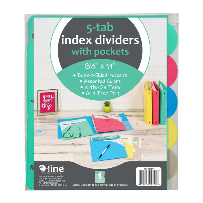 5-Tab Poly Index Dividers with Pockets – set of 5