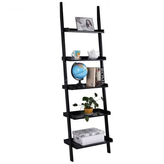 5-Tier Leaning Wall Display Bookcase-Black