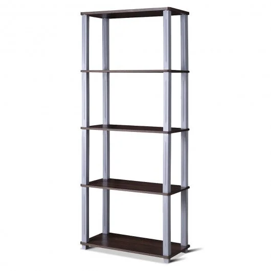 5-Tier Multi-Functional Storage Shelves Rack Display Bookcase-Coffee