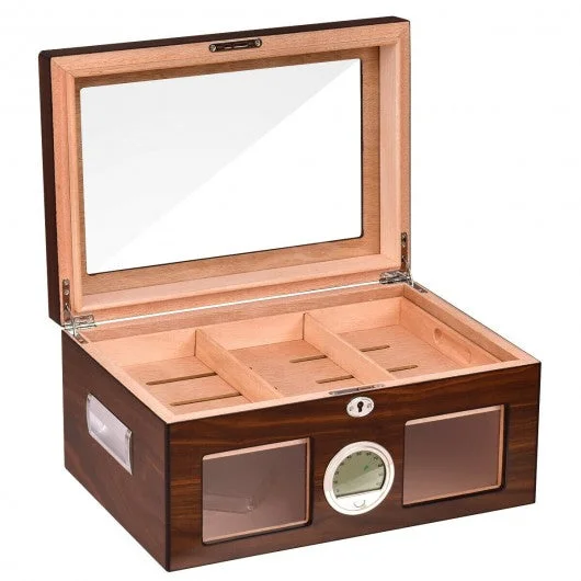 50 – 100 Cigar Humidor Storage Box Desktop Glasstop Humidifier