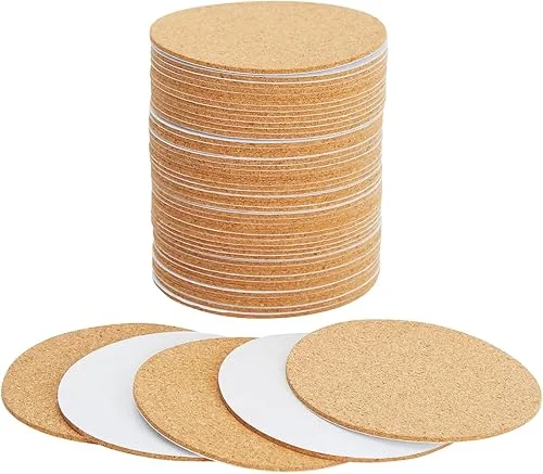 50 Pack Self-Adhesive Cork Coaster Backing Sheets – Round 1/8′ Circles for DIY Crafts (3.5 Inch Diameter)