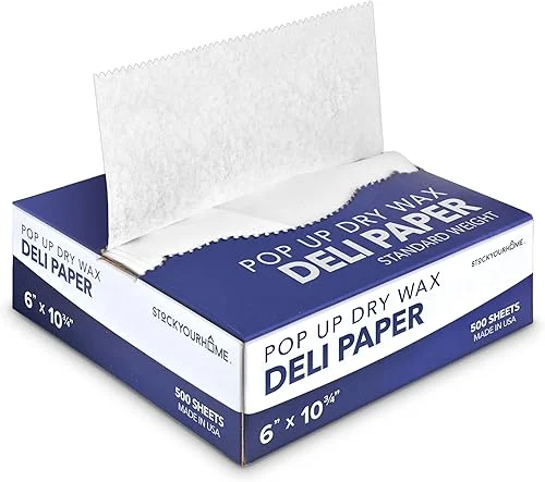 500 Count Pre-Cut Deli Wax Paper Sheets, 6” Heavy Duty Pop Up Dry Wax Sheets for Restaurant, Disposable Deli Paper for Food, Waxed Paper Sheets for Burrito, Hot Dog or Sandwich, Stock Your Home