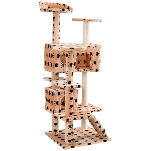 52″ Cat Scratching Post and Ladder Kitten Tower Tree -Beige & Paws