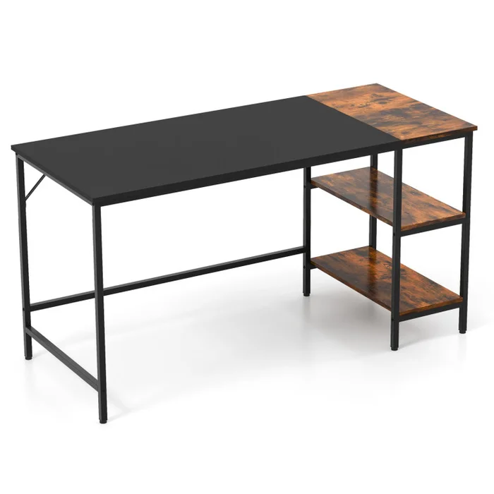 55 Inch Modern Industrial Style Study Writing Desk with 2 Storage Shelves