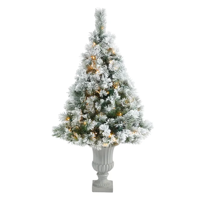 56′ Flocked Oregon Pine Artificial Christmas Tree w/ 100 Clear Lights