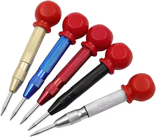 5Pieces Automatic Center Punch 5 Inch Center Hole Punch Adjustable Spring Loaded Metal Drill Tool for Wood, Metal, Plastic with Cushion Cap and Adjustable Impact