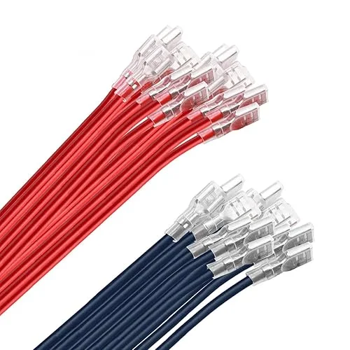 6.3mm Spade Crimp Terminal,20cm 16AWG Female Electrical Insulated Terminals,Spade Quick Connectors with Insulating Sleeve (30packs)