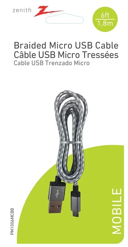 6 Ft. Braided Micro-b To Usb A Cable, Black, Model Pm1006mcbb