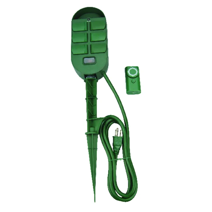 6-outlet Power Stake Outdoor Extension Cord With Grounded Outlets And Weather-resistant Design