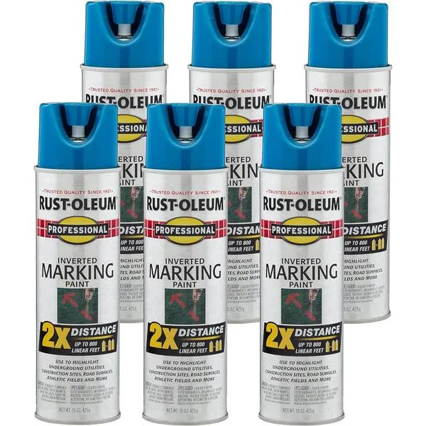 6-Pack 15 oz Professional 2X Inverted Marking Caution Blue Spray Paint