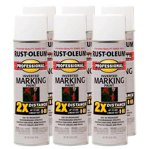 6-Pack 15 oz Professional 2X Inverted Marking White Spray Paint