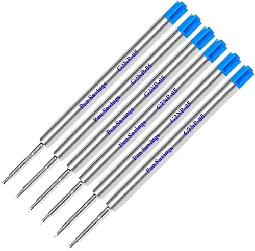 6 Pack, Pen Savings Gel Pen Refills Compatible with Parker Ballpoint Pens, .5mm Extra Fine Needle Point, Smooth Writing, Frictionless Flow (Bulk Packed) (Black)