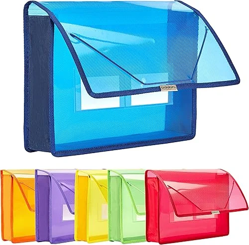 6 Pack Plastic Expanding File Wallet Document Organizer with Flap and Cord Closure, Letter Size, 2.8′ Expansion, Clear Colored Poly A4 Expandable File Folder for Home School & Office Storage