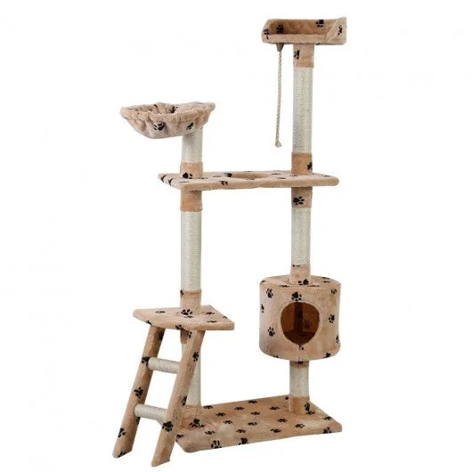 60″ Cat Tree Tower Kitten Hammock Condo-Beige paws