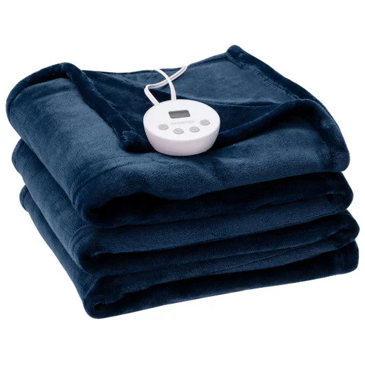 62″ x 84″ Twin Size Electric Heated Throw Blanket with Timer-Navy