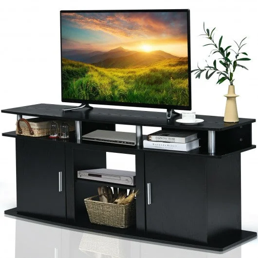 63″ TV Entertainment Console Center with 2 Cabinets-Black