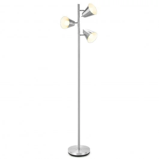 64″ 3-Light LED Floor Lamp Reading Light for Living Room Bedroom-Silver