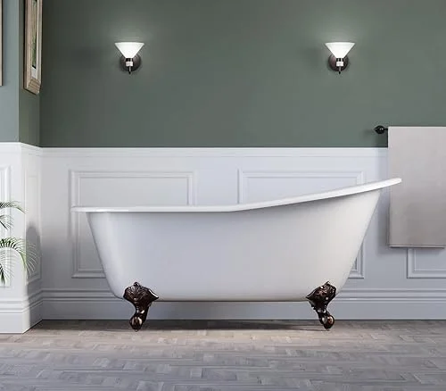 67′ Cast Iron Slipper Tub with 7′ Faucet hole Drillings & Oil Rubbed Bronze Feet- ‘Clay’