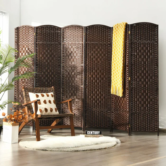 6ft Foldable 6-Panel Rattan Room Divider