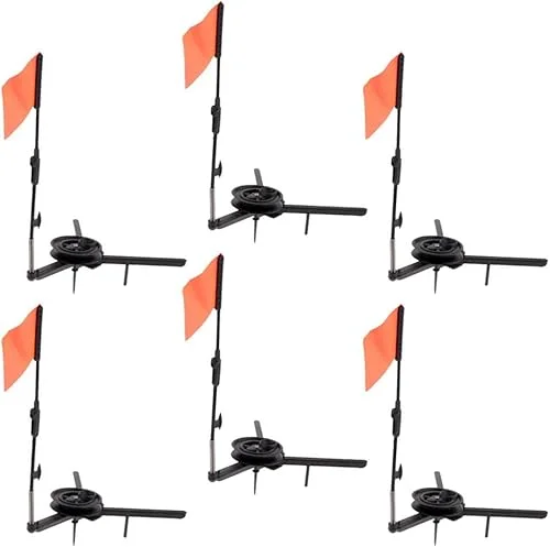 6pcs Round Tip-Ups Ice Fishing Rod with Flags Triangular Ice Fishing Poles
