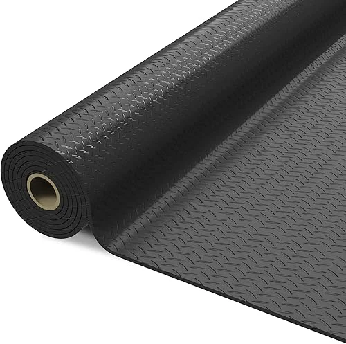 7.5 x 20 FT Garage Floor Mat, 2.5 mm Thickness Diamond PVC Garage Flooring Roll, Floor Protector Mat for Garage Warehouse Gyms, Black