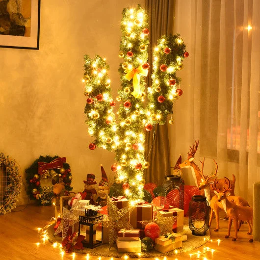 7′ Artificial Cactus Christmas Tree with Lights-7 ft