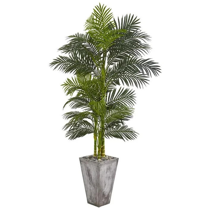 7′ Golden Cane Artificial Palm Tree in Cement Planter