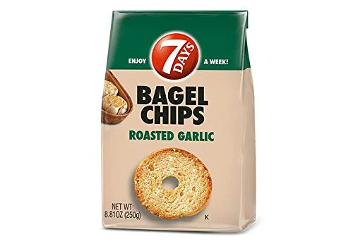 7 Days Roasted Garlic Bagel Chips, 3.17 Ounce — 12 per case.