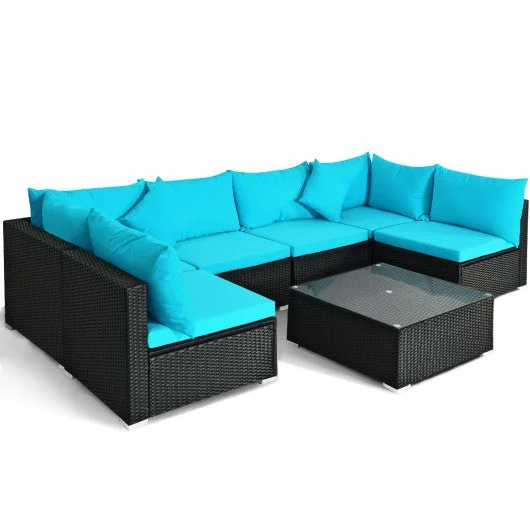 7-Piece Outdoor Wicker Patio Sofa Set-Turquoise